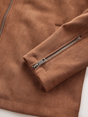 Tan Brown Faux Suede Muscle Fit Jacket - Image 12 of 13