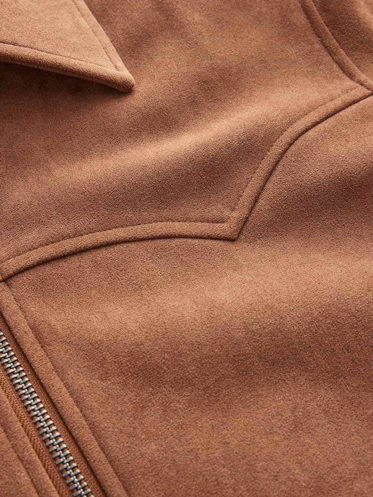 Tan Brown Faux Suede Muscle Fit Jacket - Image 13 of 13 Tan Brown Faux Suede Muscle Fit Jacket - Image 13 of 13