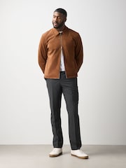 Tan Brown Faux Suede Muscle Fit Jacket - Image 2 of 13
