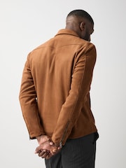 Tan Brown Faux Suede Muscle Fit Jacket - Image 3 of 13