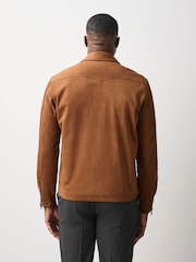 Tan Brown Faux Suede Muscle Fit Jacket - Image 4 of 13