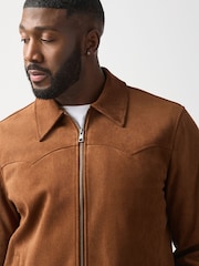 Tan Brown Faux Suede Muscle Fit Jacket - Image 5 of 13