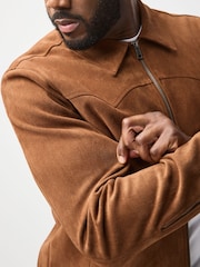Tan Brown Faux Suede Muscle Fit Jacket - Image 6 of 13