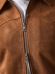 Tan Brown Faux Suede Muscle Fit Jacket - Image 7 of 13