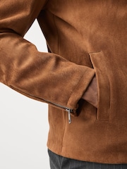 Tan Brown Faux Suede Muscle Fit Jacket - Image 8 of 13
