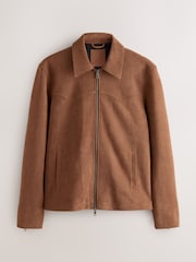 Tan Brown Faux Suede Muscle Fit Jacket - Image 9 of 13