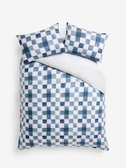 Blue Checkerboard Brushed 100% Cotton Reversibile Duvet Cover and Pillowcase Set - Image 4 of 4