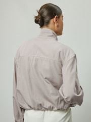 Neutral Lightweight Denim Funnel Neck Bomber Jacket - Image 3 of 6