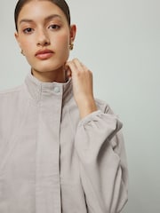 Neutral Lightweight Denim Funnel Neck Bomber Jacket - Image 4 of 6