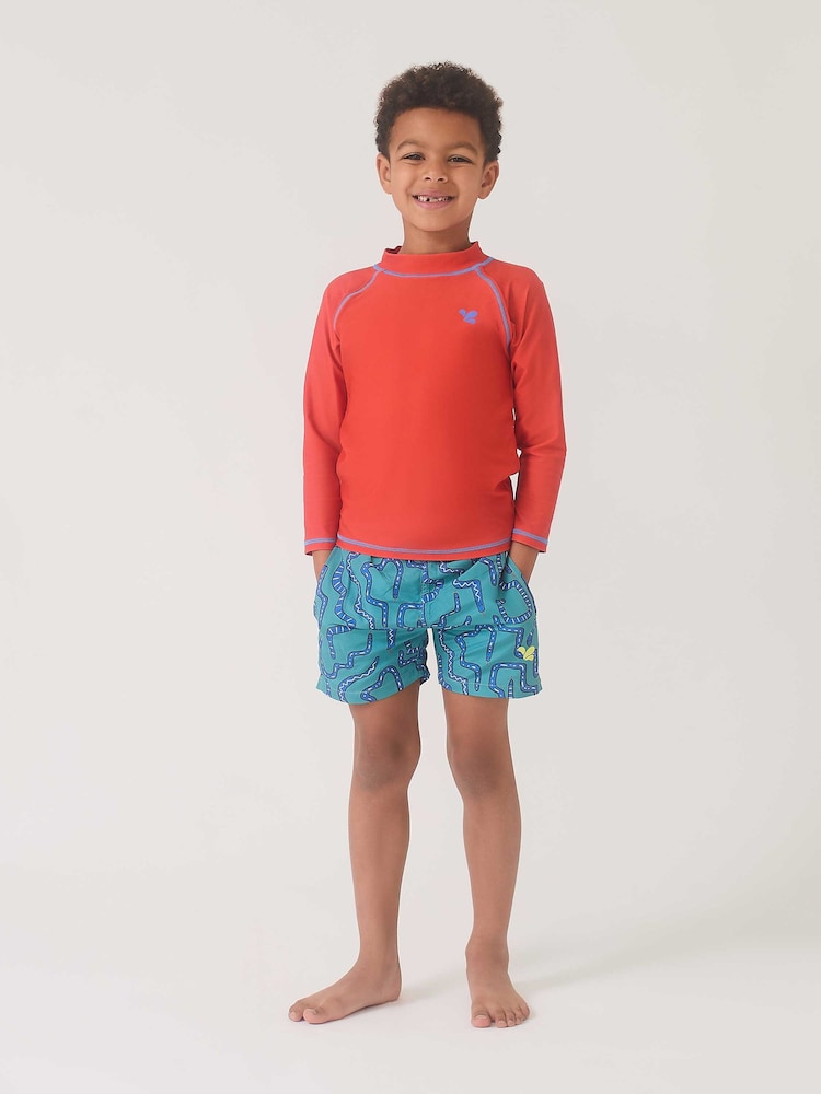 אדום - גופיית גלישה עשויה בד המגן מפני קרינת השמש UV לבנים של Muddy Puddles - תמונה 2 מתוך 5