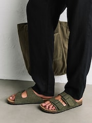 Khaki Green Weave Embossed Suede Two Buckle Sandals - Image 2 of 8