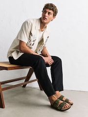 Khaki Green Weave Embossed Suede Two Buckle Sandals - Image 3 of 8