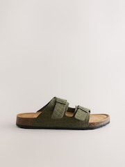 Khaki Green Weave Embossed Suede Two Buckle Sandals - Image 5 of 8