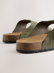 Khaki Green Weave Embossed Suede Two Buckle Sandals - Image 6 of 8