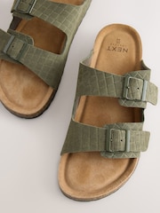 Khaki Green Weave Embossed Suede Two Buckle Sandals - Image 7 of 8
