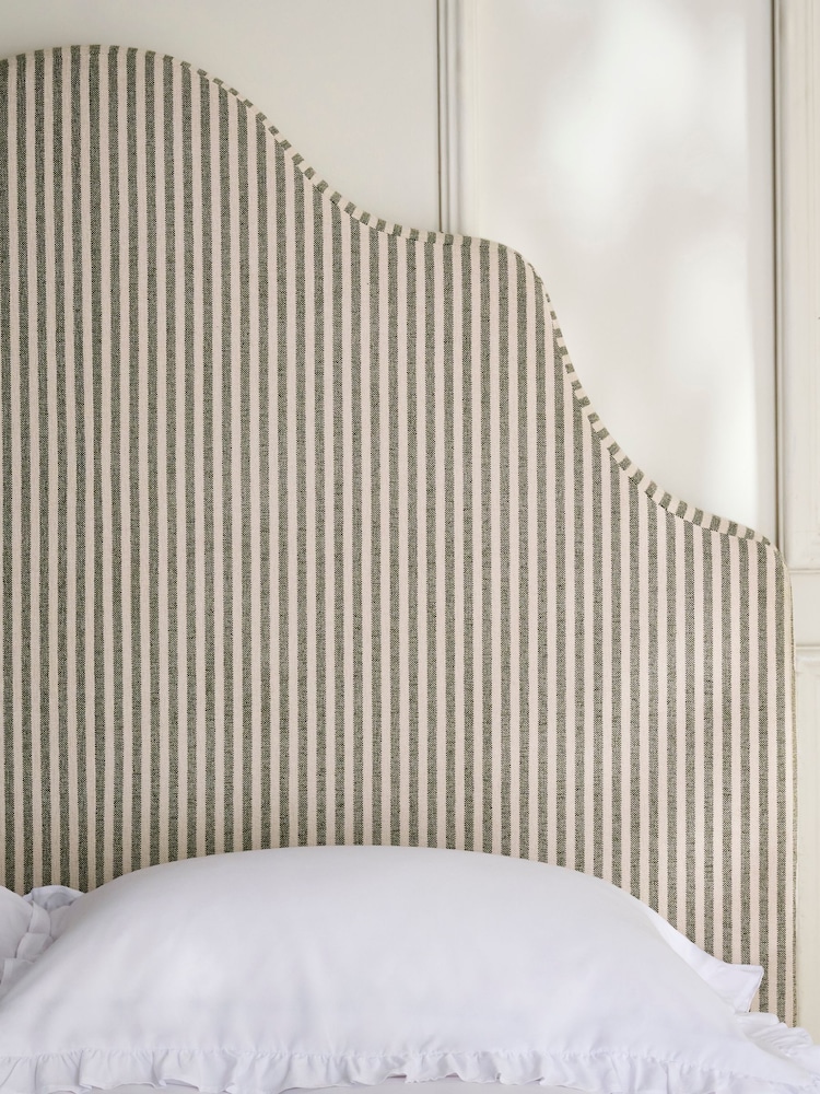 Chenille Stripe Moss Green Grand Country Tall Upholstered Headboard - Image 2 of 4 Chenille Stripe Moss Green Grand Country Tall Upholstered Headboard - Image 2 of 4