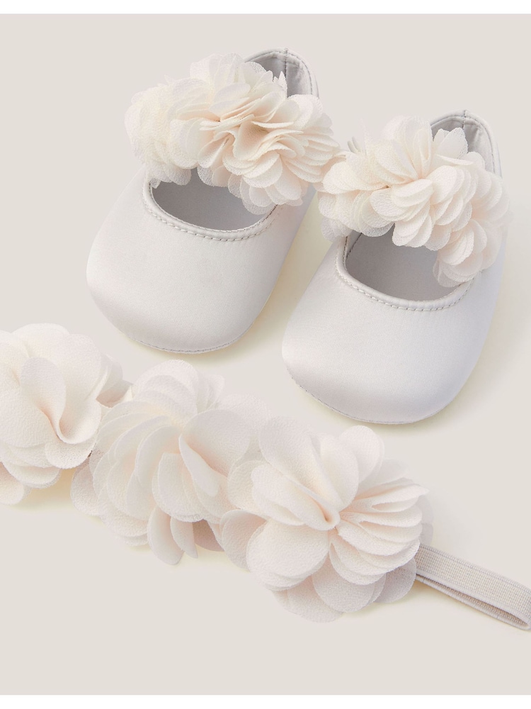 Monsoon Cream Baby Corsage Booties & Headband Set - Image 1 of 1