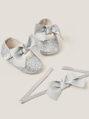 Monsoon Silver Baby Bow Glitter Headband & Booties Set - Image 2 of 3