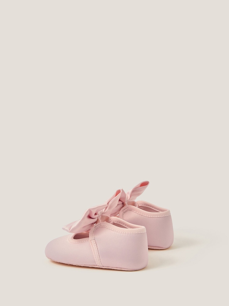 Monsoon Pink Baby Satin Bow Headband & Booties Set - Image 2 of 3