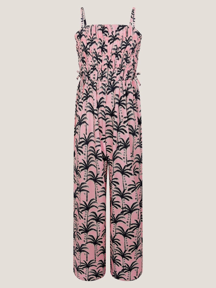 Monsoon Pink Palm Print Strappy Jumpsuit - Image 1 of 3