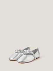 Monsoon Silver Bow Strap Metallic Ballet Flats - Image 1 of 3