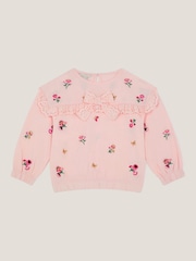 Monsoon Pink Floral Broderie Bow Sweatshirt - Image 1 of 3