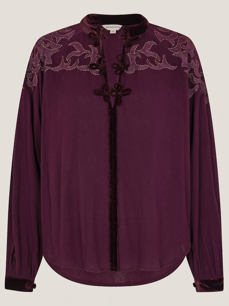 Monsoon Purple Mallory Embroidered Blouse - Image 5 of 5 Monsoon Purple Mallory Embroidered Blouse - Image 5 of 5