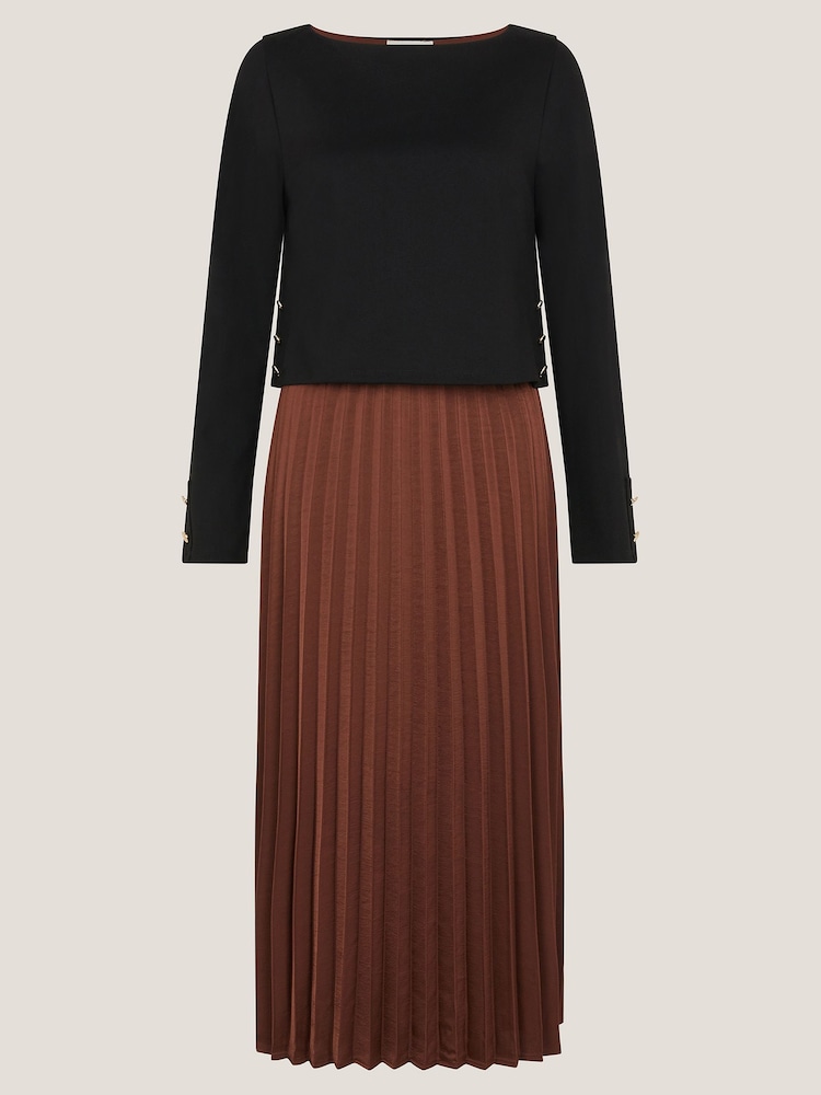 Monsoon Brown Flora Jersey Pleated Midi Dress - Image 6 of 6 Monsoon Brown Flora Jersey Pleated Midi Dress - Image 6 of 6