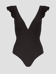 Monsoon Black Kaylie Plunge Ruffle Swimsuit - Image 1 of 1