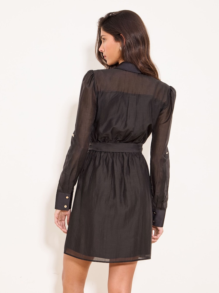 Lipsy Black Belt Shirt Mini Dress - Image 2 of 4