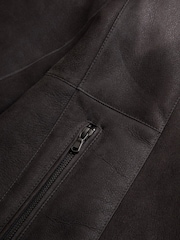 Lakeland Leather Grey Armboth Shearling Asymmetric Zip Aviator Jacket - Image 11 of 14