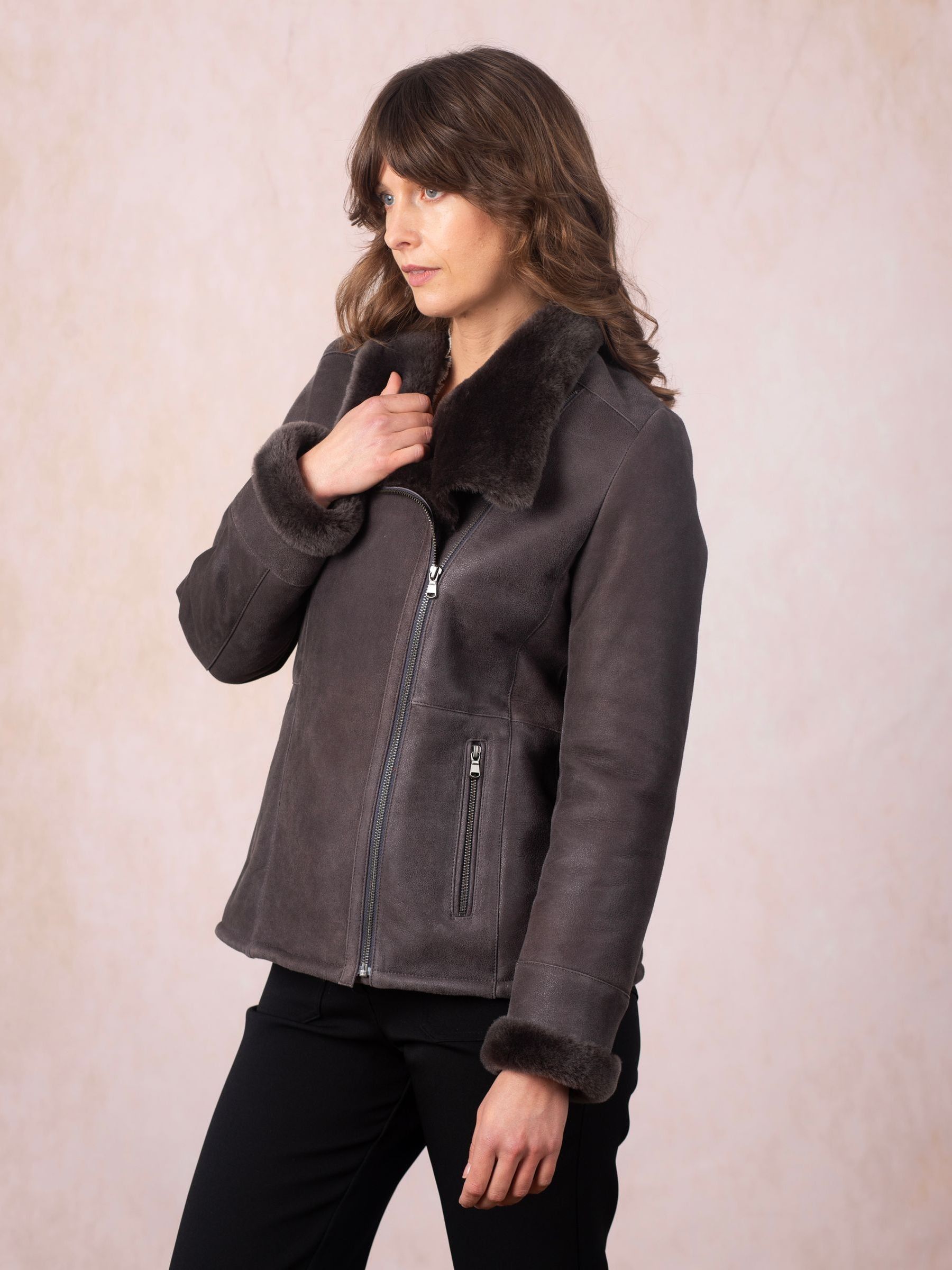 Buy Lakeland Leather Grey Armboth Asymmetric Zip Aviator Jacket