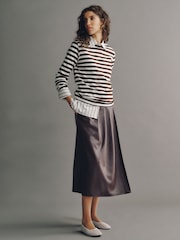 Chocolate Brown Faux Leather Midi Kilt Skirt - Image 1 of 7