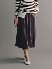 Chocolate Brown Faux Leather Midi Kilt Skirt - Image 2 of 7