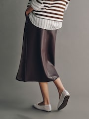 Chocolate Brown Faux Leather Midi Kilt Skirt - Image 3 of 7