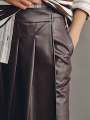Chocolate Brown Faux Leather Midi Kilt Skirt - Image 4 of 7
