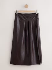 Chocolate Brown Faux Leather Midi Kilt Skirt - Image 5 of 7