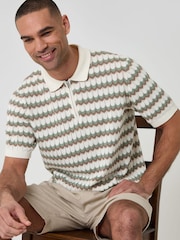 Threadbare Herringbone Stripe Knitted Quarter Zip Polo Shirt - صورة 1 من 5