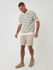 Threadbare Herringbone Stripe Knitted Quarter Zip Polo Shirt - صورة 3 من 5