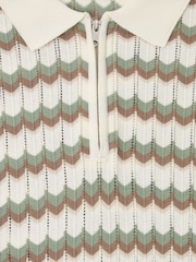Threadbare Herringbone Stripe Knitted Quarter Zip Polo Shirt - صورة 5 من 5