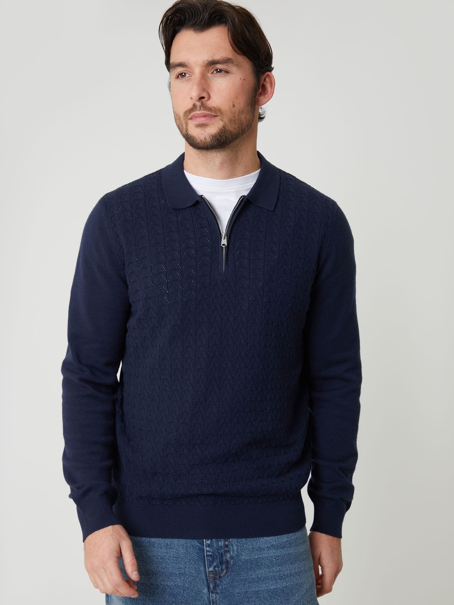 Comprar Azul - Polo Threadbare com textura e zíper até o peito