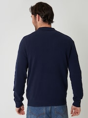 Threadbare Blue Textured Knit Quarter Zip Polo Jumper - Image 2 of 5