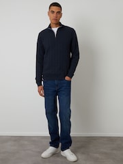 Threadbare Navy Blue Cable Knit Quarter Zip Jumper - Image 3 of 4