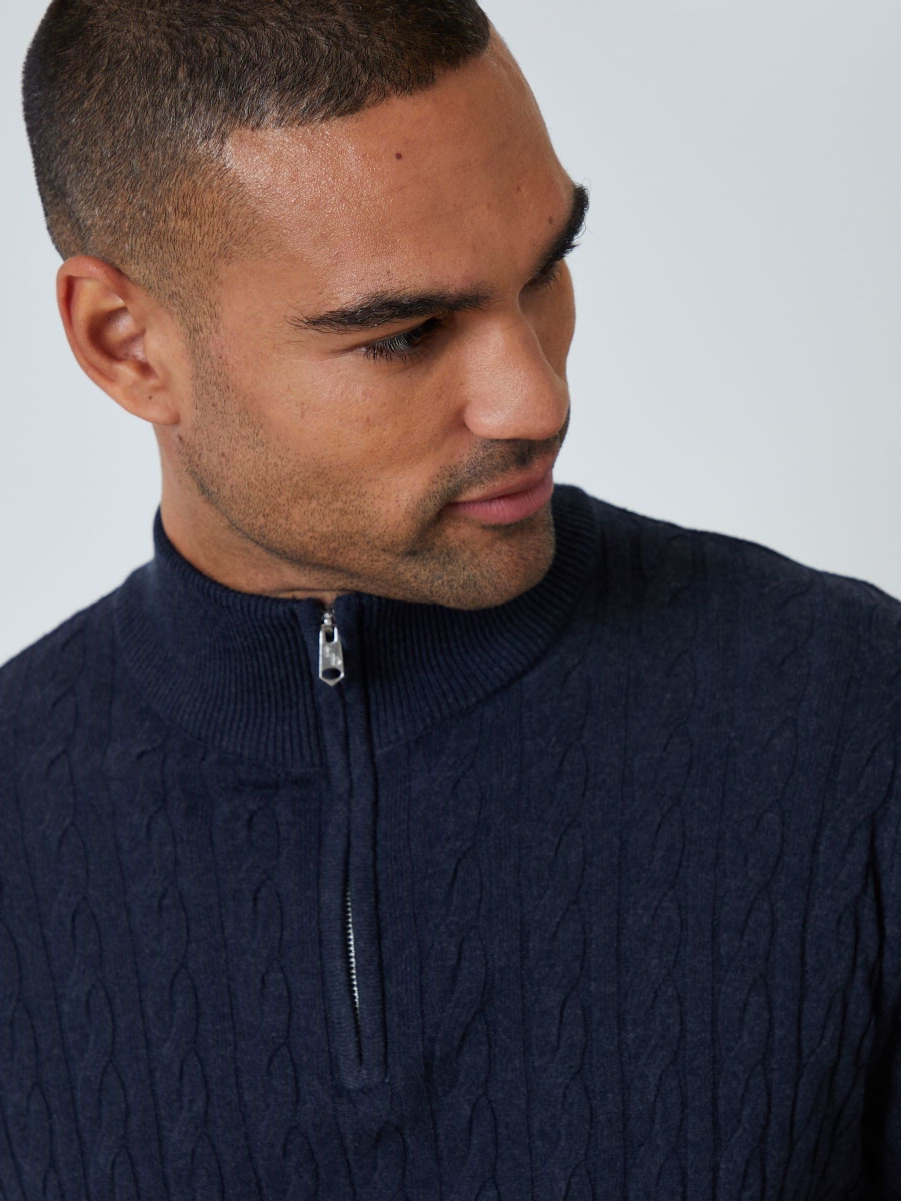 Buy Threadbare Navy Blue Cable Knit Quarter Zip Jumper from the