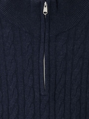 Threadbare Navy Blue Cable Knit Quarter Zip Jumper - Image 5 of 5