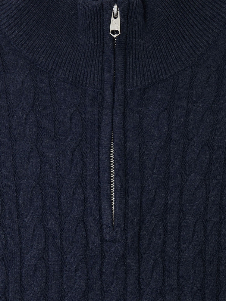 Threadbare Navy Blue Cable Knit Quarter Zip Jumper - Image 5 of 5