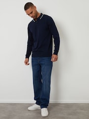 Threadbare Blue Knitted Long Sleeve Contrast Tipping Polo Jumper - Image 3 of 4