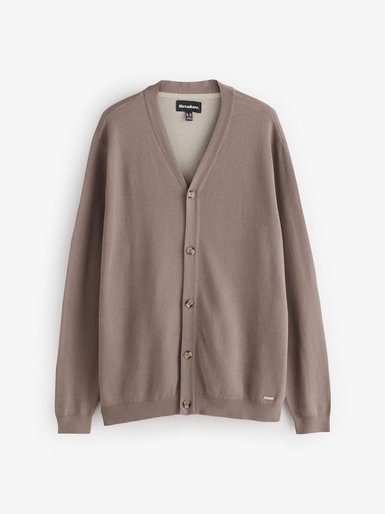 Threadbare Brown Cotton Blend Knitted Cardigan - Image 5 of 5