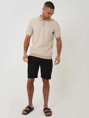 Threadbare Brown Textured Stripe Knitted Polo Shirt - Image 3 of 5
