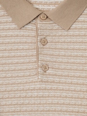 Threadbare Brown Textured Stripe Knitted Polo Shirt - Image 5 of 5